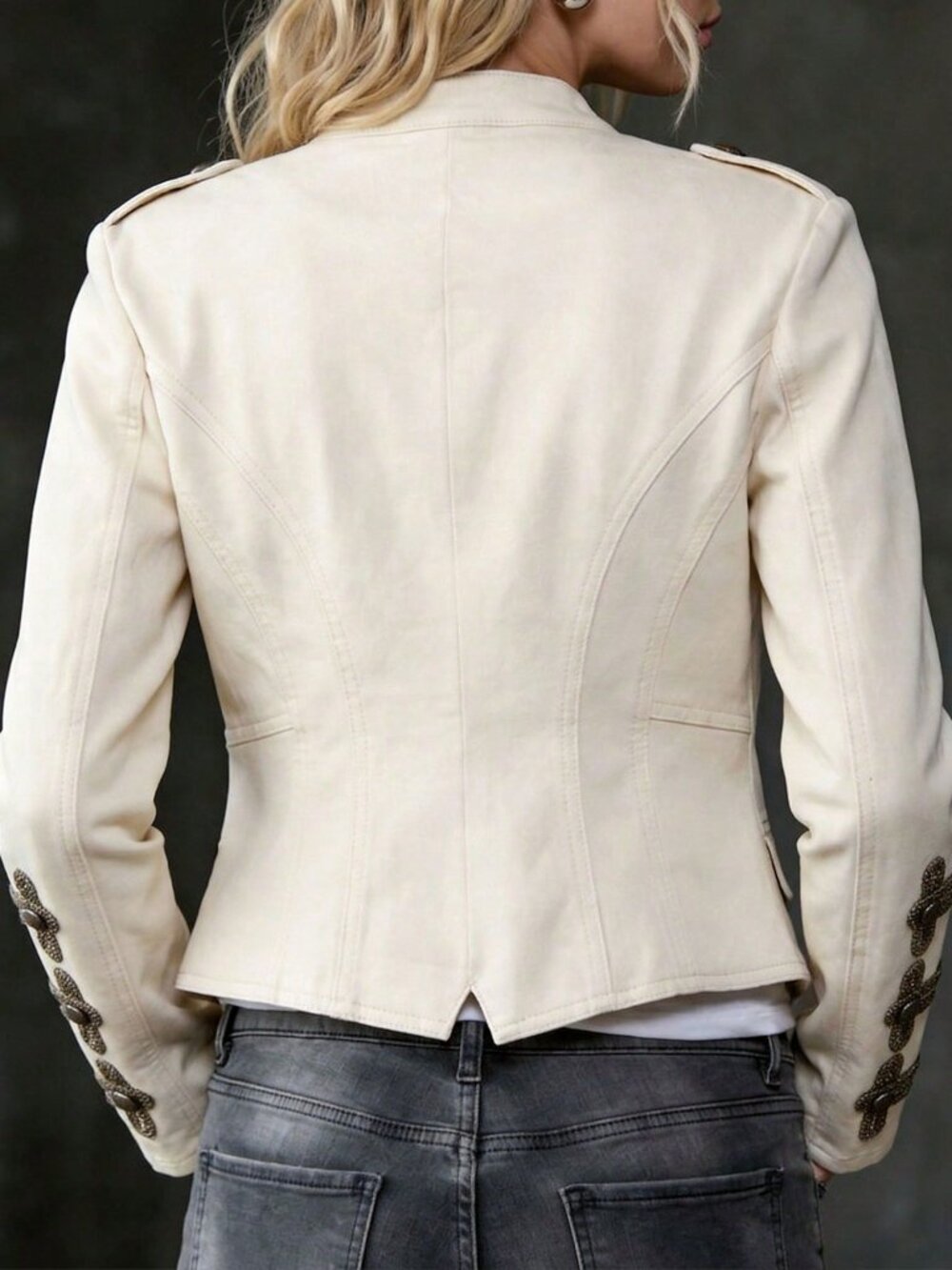 Off White Casual Women's Slim Party Collar Long Sleeve Cardigan - Picture 2 of 3